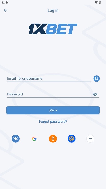 1xBet : écran de connexion au compte